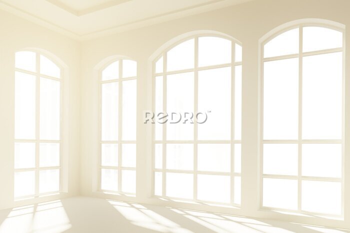 Papier peint  Pièce lumineuse avec de grandes fenêtres
