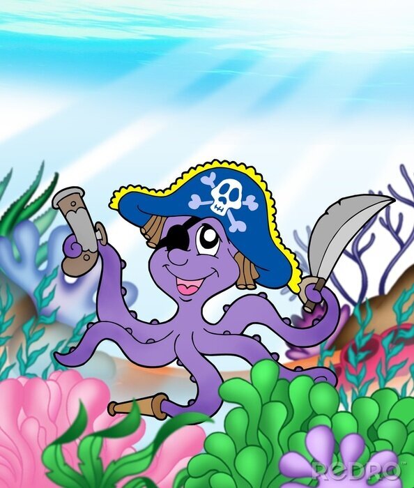 Papier peint  Pieuvre pirate violette avec cache-œil