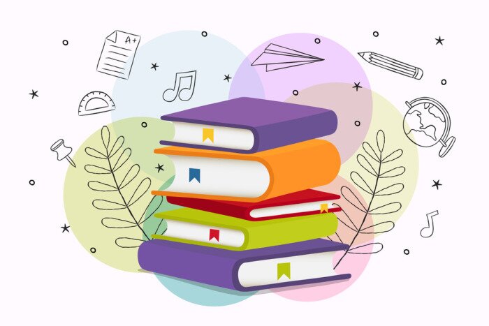 Papier peint  Pile de livres colorés – conception des études