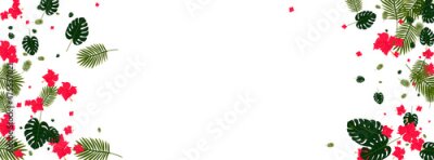 Papier peint  Pink Monstera Background White Vector. Tree Branch Backdrop. Orange Strelitzia. Wrapping Design. Green Vintage Illustration.