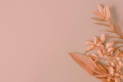 Papier peint  Pink palm leaves with pink strelitzia flower. 