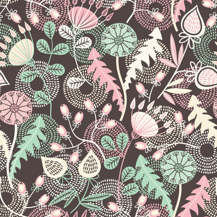 Papier peint  Pissenlits feuiiles et points