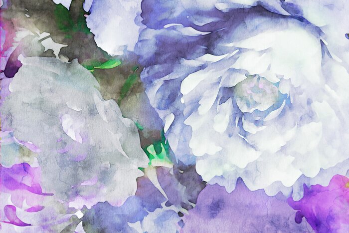 Papier peint  Pivoine à l'aquarelle bleue