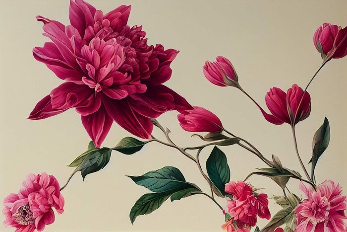 Papier peint  Pivoine rouge en fleurs