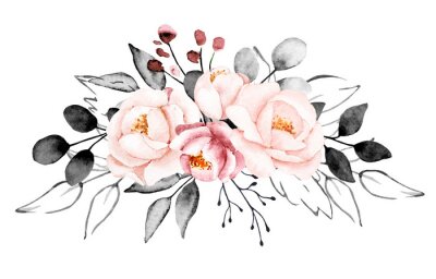 Papier peint  Pivoines aquarelles dans les tons roses et gris