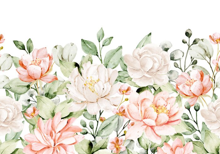 Papier peint  Pivoines blanches et abricot