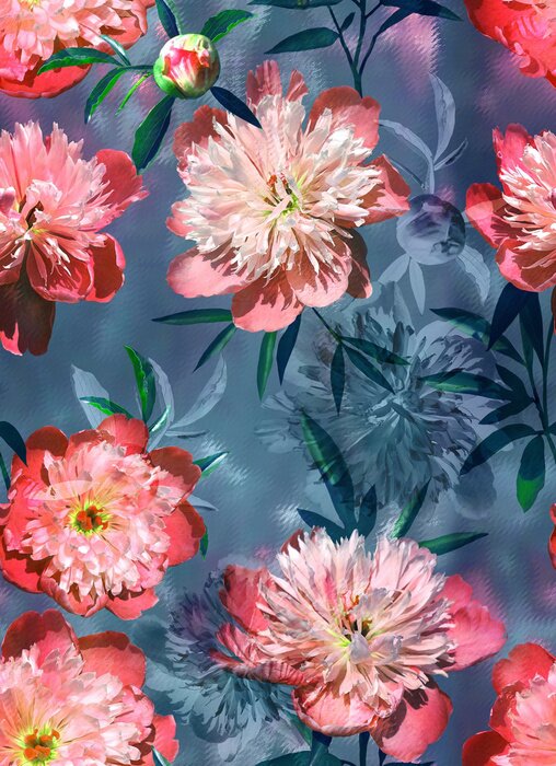 Papier peint  Pivoines en bleu