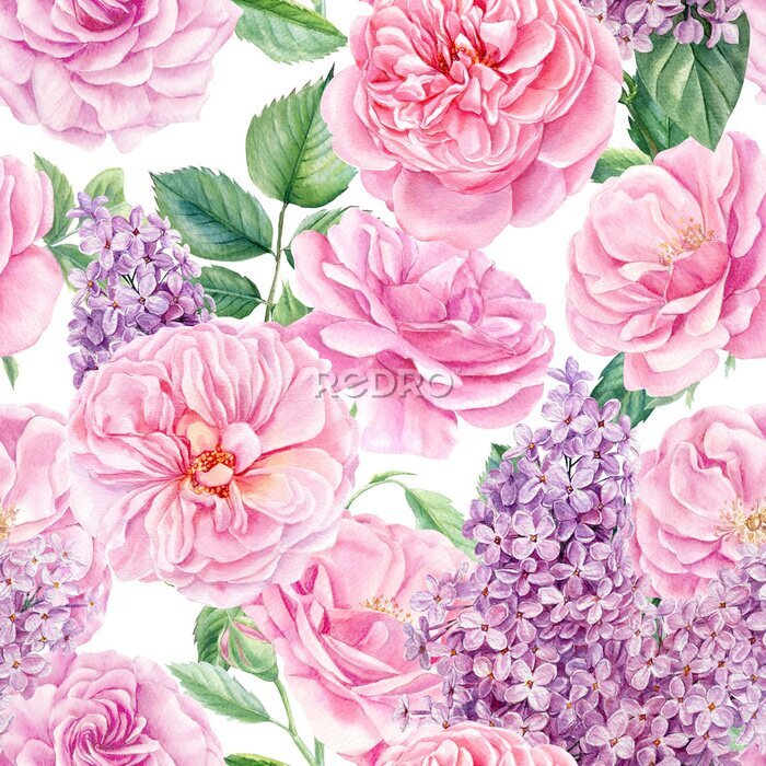 Papier peint  Pivoines en fleurs et lilas violet
