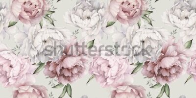 Papier peint  Pivoines roses et blanches dans un style aquarelle