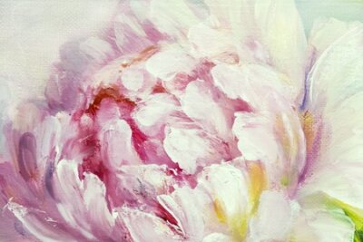 Papier peint  Pivoines roses et blanches façon peinture à l'huile