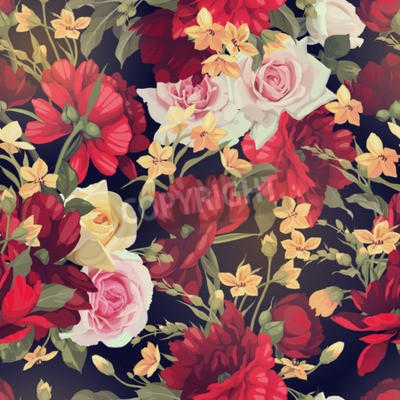 Papier peint  Pivoines, roses et jonquilles