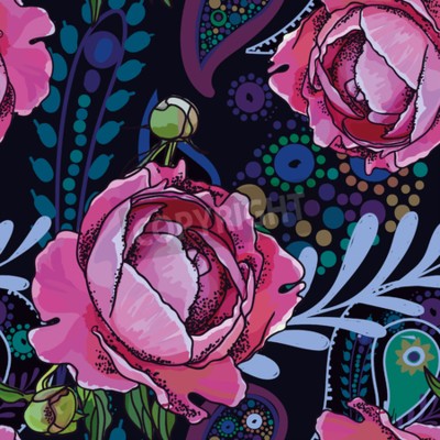 Papier peint  Pivoines style turc