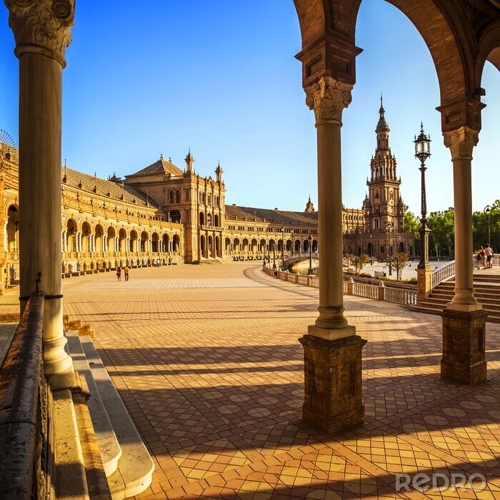 Papier peint  Place d'Espagne (Plaza de España) à Séville au coucher du soleil, en Espagne.