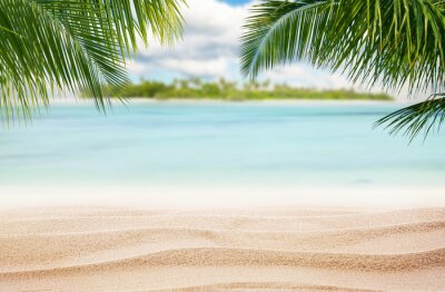 Papier peint  Plage de sable sous les palmiers avec vue sur l'île