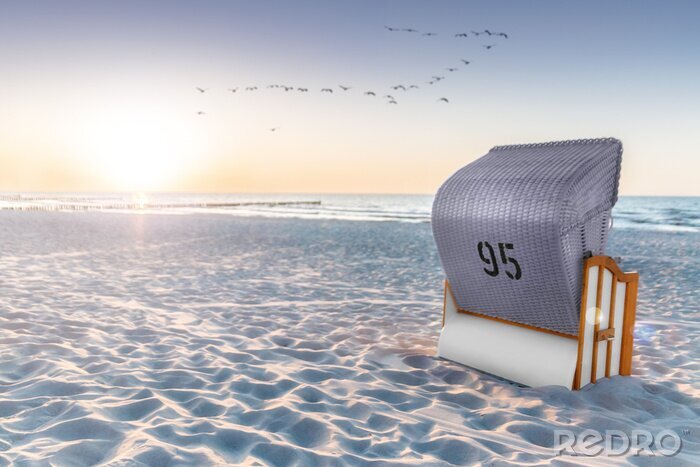 Papier peint  Plage et banc au bord de la mer