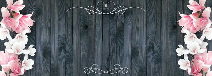 Papier peint  Planches foncées et fleurs shabby chic