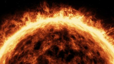 Papier peint  Planète solaire en feu sur fond sombre