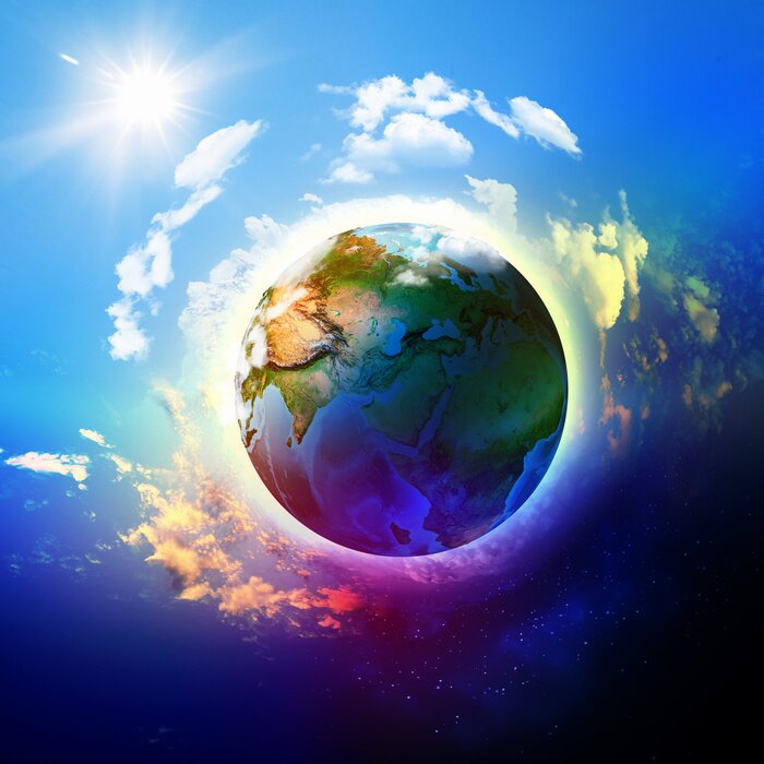 Papier peint  Planète Terre colorée dans les nuages