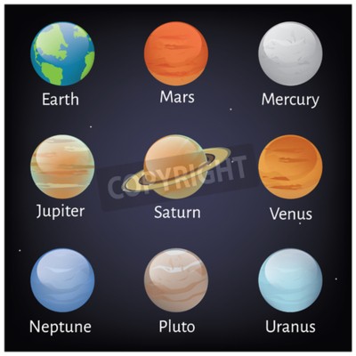 Papier peint  Planètes du système solaire avec légendes