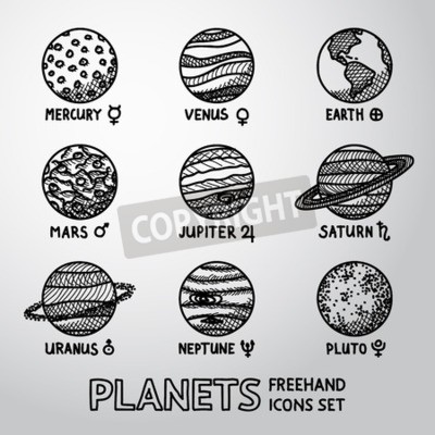 Papier peint  Planètes du système solaire en noir et blanc