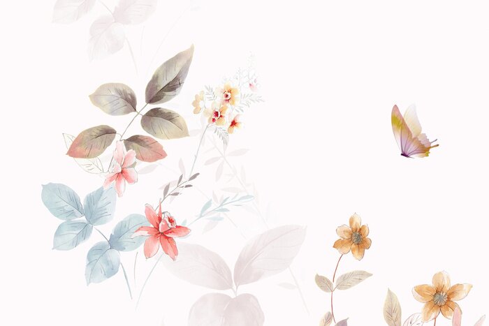 Papier peint  Plantes de prairie printanière délicates et papillon