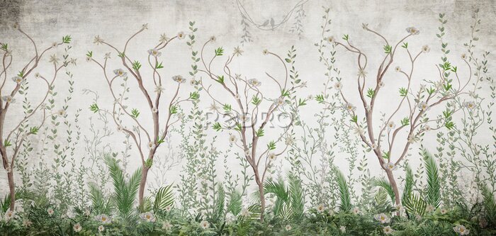Papier peint  Plantes et arbres tropicaux sur fond de béton