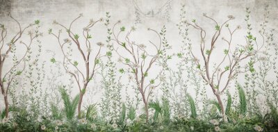 Papier peint  Plantes et arbres tropicaux sur fond de béton