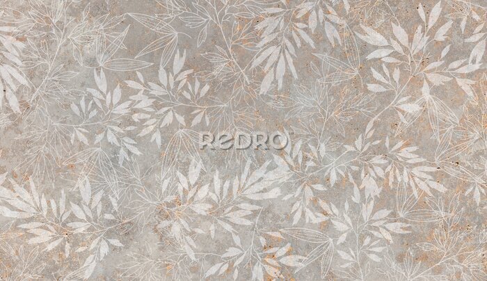 Papier peint  Plantes et feuilles sur un fond en béton