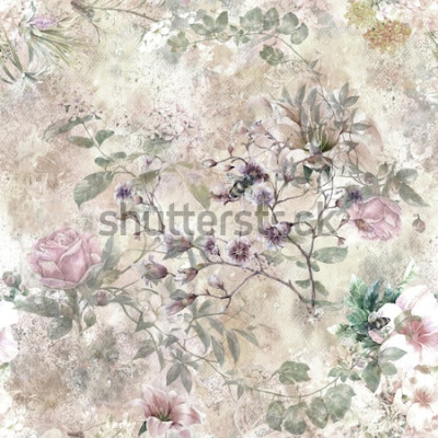 Papier peint  Plantes grimpantes feuillues sur une texture murale