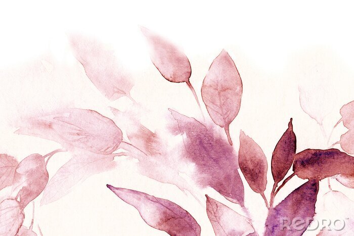 Papier peint  Plantes roses aquarelles