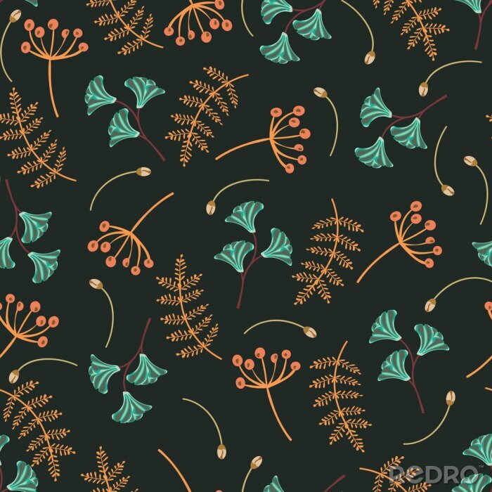 Papier peint  Plantes sur fond sombre