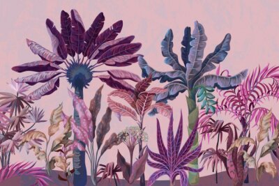 Papier peint  Plantes tropicales dans la jungle rose