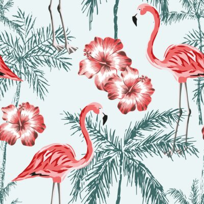 Plantes tropicales et flamants
