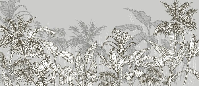 Papier peint  Plantes tropicales sur fond gris