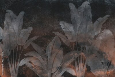 Papier peint  Plantes tropicales sur un mur en béton foncé