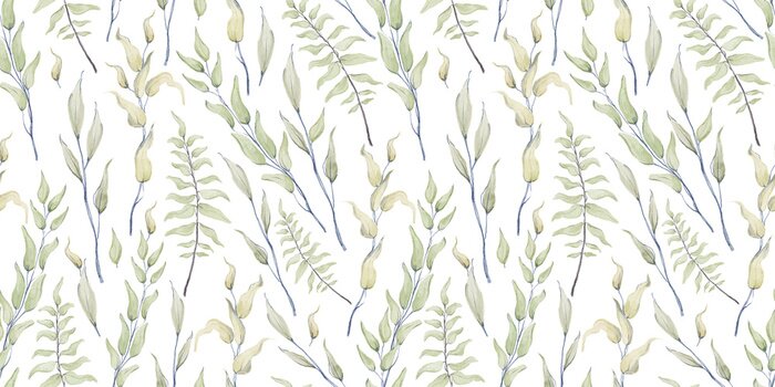 Papier peint  Plantes vertes peintes à l'aquarelle