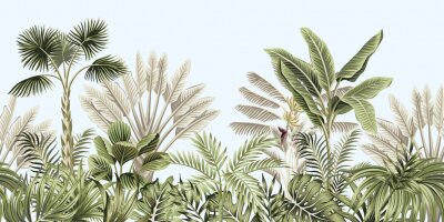 Papier peint  Plantes vintage sur fond bleu