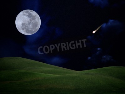 Papier peint  Pleine lune et étoile filante