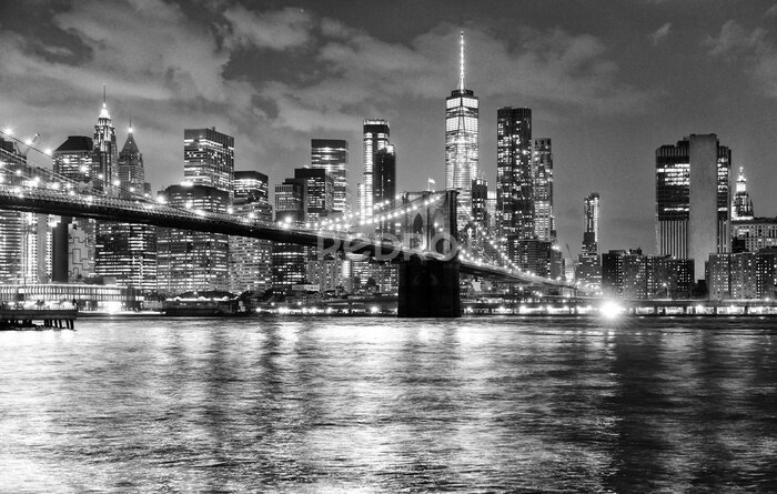 Papier peint  Pont de Brooklyn à New York paysage en noir et blanc