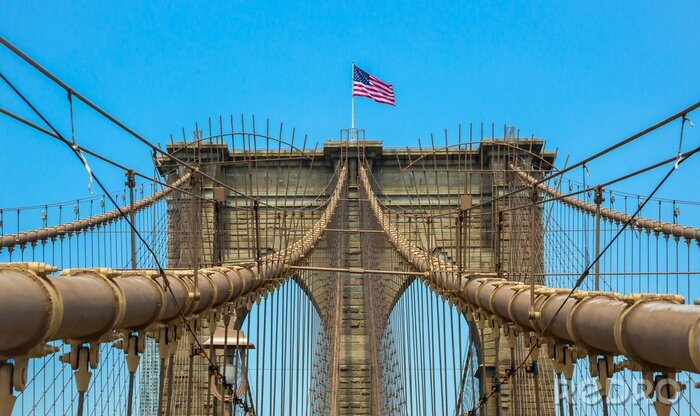 Papier peint  Pont de Brooklyn avec le drapeau des Etats-Unis