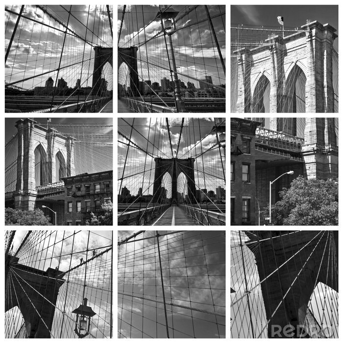 Papier peint  Pont de Brooklyn collage noir et blanc