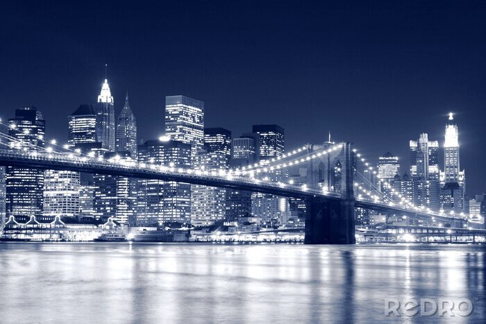 Papier peint  Pont de Brooklyn et Manhattan la nuit, New York City