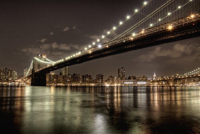Papier peint  Pont de Brooklyn la nuit en HDR