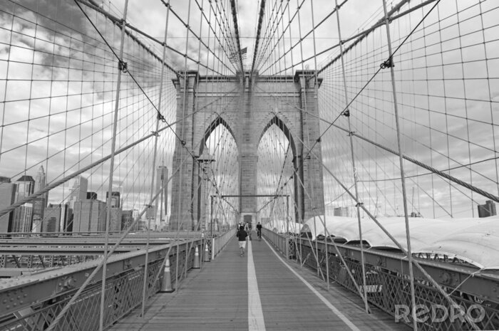 Papier peint  Pont de Brooklyn noir et blanc 3D