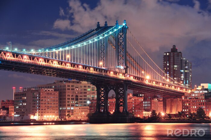 Papier peint  Pont de Manhattan en soirée