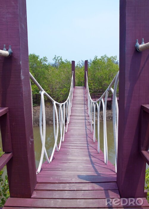 Papier peint  Pont suspendu en bois violet