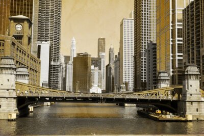 Papier peint  Ponts de Chicago style vintage