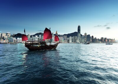 Papier peint  Port de Hong Kong dans le temps de coucher du soleil