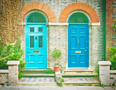 Papier peint  Portes de maison en bois bleu