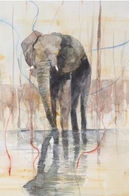 Papier peint  Portrait d'éléphant peint à l'aquarelle
